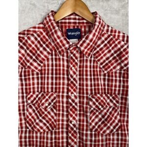Vintage Wrangler Men's Pearl Snap Western Shirt Plaid XL 90s Red White Cowboy